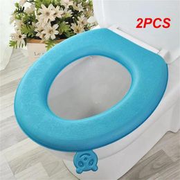 Toilet Seat Covers 2PCS Winter Warm Cover Closestool Mat Bathroom Accessories Knitting Pure Colour Soft O-shape Pad Bidet