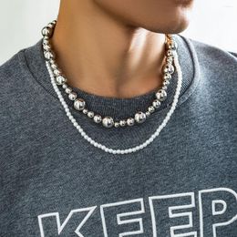 Choker Big CCB Ball And Imitation Pearl Beads Necklace For Men Trendy Beaded Chains Collar Neck Accessories 2024 Fashion Jewellery