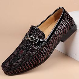 Casual Shoes Leather Men Loafers Handmade Moccasins Crocodile Pattern Genuine Flats Comfy Driving