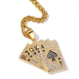 Pendant Necklaces Hip Hop Rhinestones Paved Bling Iced Out Stainless Steel Poker Straight Flush Square Pendants Necklace For Men Rapper