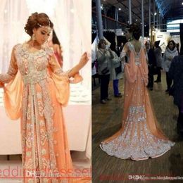 Elegant Kaftan Abaya Arabic Evening Dresses Beaded Sequins Appliques Chiffon Long Formal Gowns Dubai Muslim Prom Dresses 259G