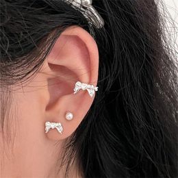 Backs Earrings Korean Bow Heart Ear Cuff Light Luxury Cute Clip No Piercing For Women Birthday Jewellery Gift