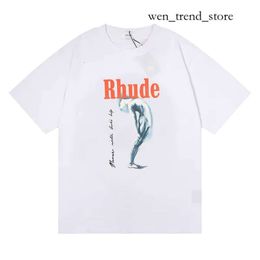 Rhude T Shirt Mens Shorts Tracksuits Designer Printing Letter Black White Grey Rainbow Colour Summer Fashion Cotton Cord Top Short Sleeve 423