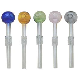 Smoking Pipes Glass Oil Burner Middle Spiral Screw Philtre Recycle Mini Hand Pipe Spoon Burners Bubble Colours Dabber Tool Smoke Device Ot7X5