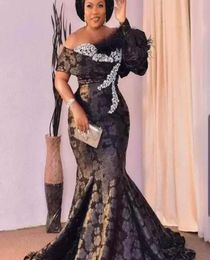 Arabic Aso Ebi Style Prom Dresses With Feathers 2022 One Shoulder Sweep Train Plus Size Appliques Lace Formal Evening Occasion Gow9036372