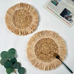 Table Mats Rustic Style Woven Straw Placemats Handmade Kitchen Accessories Anti-scald Heat Insulation Decoration