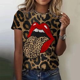 T Shirt For Women Painting Print Y2k Short Sleeve Tops Summer Fashion Trend O-Neck Leopard Clothes for Sexy Girl 240510
