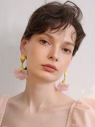Dangle Earrings Pink Exaggerated Flower Retro Style 2024 Vacation Birthday Gift Wedding Decoration