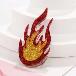 Brooches Vintage Red Flame Brooch Fashion Personality Cartoon Acylic Shine Fire Pin For Women And Men Accessories Gifts