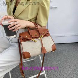 10A Original 1:1 Hremms Birkks Designer Tote Bags on Sale 2024 New Cowhide with Canvas Bag Colored Contrast Heading Layer Handheld Straddle Fashion Womens Bags