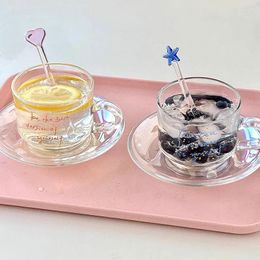 Mugs Summer Glass Cup And Saucer Set I Korean Coffee Milk French Afternoon Tea Advanced Sense