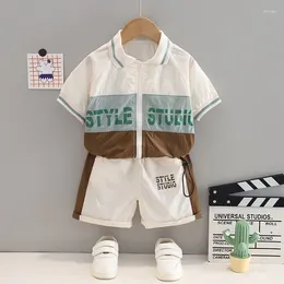 Clothing Sets 2024 Baby Summer Clothes For Kids Boy Casual Patchwork Letter Zipper Short Sleeve T-shirts And Shorts Boys Boutique Outfit Set