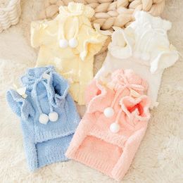 Dog Apparel Luxury Hoodies Winter Warm Sweater Cute Solid Puppy Pullovers Bow Pet Cat Soft Outfits Chihuahua Clothes