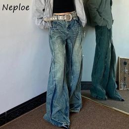 Women's Pants Neploe American Retro Oversized Washed Denim 2024 Summer Jeans For Women Y2k High Waist Straight Wide Leg