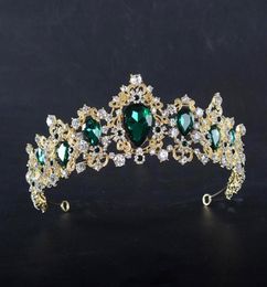 Baroque Red Blue Green Crown Crystal Bridal Tiaras Vintage Gold Hair Accessories Wedding Rhinestone Diadem Pageant Crowns4609851