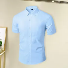 Men's Casual Shirts Men Shirt Short Sleeves Turn-down Collar Slim Fit Summer Single-breasted Work Suit Top Office Clothes