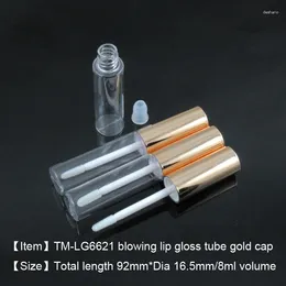 Storage Bottles TM-LG6621 Metallic Shiny Gold Cap 8ml Round Lip Gloss Tube PETG Cosmetic Bottle 250pcs/lot