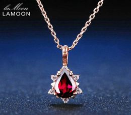 LAMOON 925 Sterling Silver Necklace Teardrop Garnet Pyrope Gemstone Pendant 18K Rose Gold Plated Fine Jewellery LMNI024 2106212936877