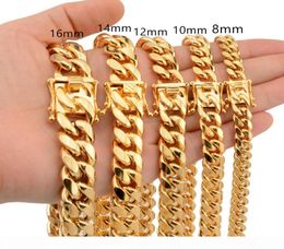 8mm 10mm 12mm 14mm 16mm Miami Cuban Link Chains Stainless Steel Mens 14K Gold Chains High Polished Punk Curb Necklaces8311980
