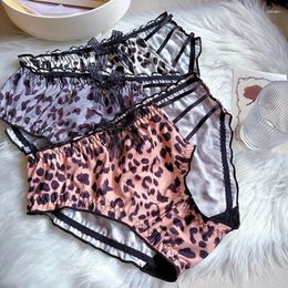 Women's Panties Ice Silk Leopard Pattern Underwear Large Lightweight High End Triangle Mid Waist Spicy Hollow Summer Briefs