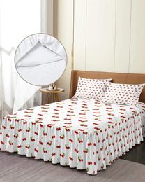 Bed Skirt Cherry Fruit Retro Elastic Fitted Bedspread With Pillowcases Protector Mattress Cover Bedding Set Sheet