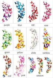 12Pcs set 3D Double layer Butterfly Wall Sticker on the wall for Home Decor DIY Butterflies Fridge Magnet stickers Room Decoration1328726