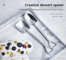 Creative dessert spoon shovel shape design add fun can be used stir drinks desserts eat fruit comfortable handle take and easy2798928