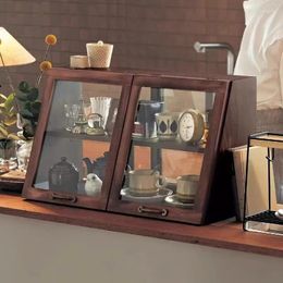 Kitchen Storage Solid Wood Cabinet Cupboard Seasoning Small Side Table Organiser Glass Locker