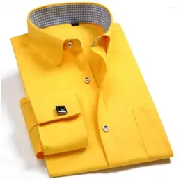 Men's Dress Shirts 2024 M-6XL French Cuff Shirt Yellow -White-Purple-Black Long Sleeve Formal Business Buttons Regular Fit Comfort