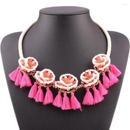 Pendant Necklaces White Rope Chain Tassel Bead Choker Crystal Statement Flower Women Necklace Fashion Arrival Brand Wholesale