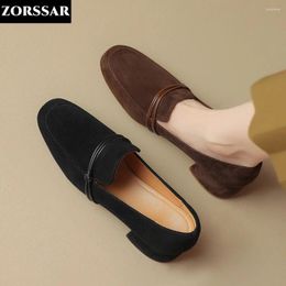 Casual Shoes Elegant Brown Sheep Suede Ladies Flat Round Toe Lovers Real Leather All-Match Women Comfort Walk