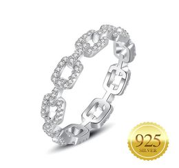 925 Sterling Silver Solid Party Finger Wedding Ring Simple CZ Cubic Zirconia Link Chain Shaped For Women Original Fashion Jewelry 5288216