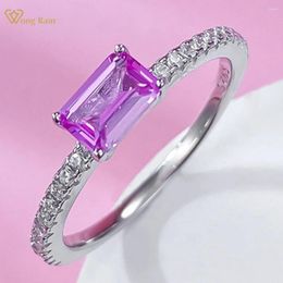 Cluster Rings Wong Rain 925 Sterling Silver Emerald Cut 4 6 MM Lab Sapphire Gemstone Wedding Party Fine Jewelry Ring For Women Wholesale