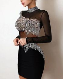 Casual Dresses 2024 Elegant Sexy Party Wedding Guest Glitter Contrast Lace Cutout Long Sleeve Bodycon Mini Dress Evening For Women