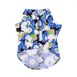 Dog Apparel Puppy T-Shirt Hawaii Beach Style Chrysanthemum Printing Polyester Turndown Collar Pet Blouse Costume For Summer