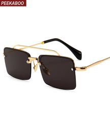 retro rectangle sunglasses men metal frame gold brown red semi rimless square sun glasses for women 2018 summer6759998