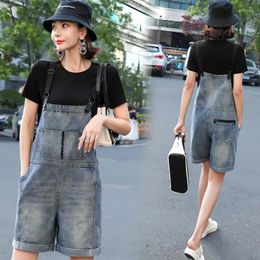 Women's Jeans Summer Vintage Blue Jean Jumpsuit Women Cotton Wide Legs Bib Female Dungarees Overalls Woman Personality Denim Rompers Q134