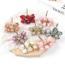 Decorative Flowers 6pcs Mini Artificial Flower Silk Rose Bouquet Floral Arranging DIY Crown Home Decor Wall Wreath Wedding Decoration