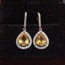 Dangle Earrings Natural Real Citrine Drop Earring 925 Sterling Silver 7 9mm 1.5ct 2pcs Gemstone Fine Jewelry X241226