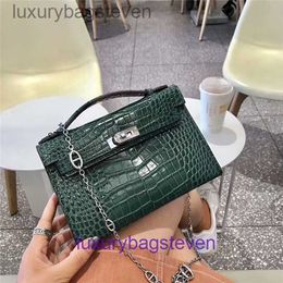 10S Kelyys Designer Bag Tote Hremms Crocodile Hand Cowhide Womens Portable One Shoulder Messenger Chain Fashion Trend with Real Logo