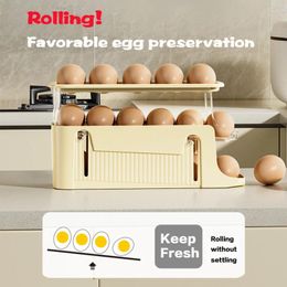 Kitchen Storage Sliding Egg Container Convenient Automatic Rolling Holder Box Fridge Space Saver With Shockproof Design