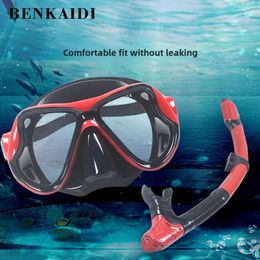 Diving mask High-quality diving mask Adult diving goggles anti fog breathing tube diving set nose protection integrated large frame diving surface mirror 58