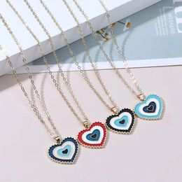 Pendant Necklaces Multi-layer Heart-shaped Blue Red Dripping Oil Devil's Eyes Chains All-match Fashion Y2k Style Jewellery