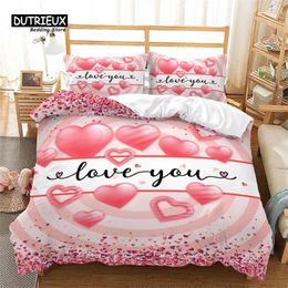 Bedding Sets Love Heart Duvet Cover Pink Romantic Set Microfiber Comforter For Girls Teen Couple Valentine's Day Wedding Decor