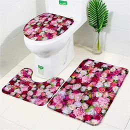 Bath Mats Pink Rose Bathroom Set Floral Pattern Non-slip Carpet Floor Mat Toilet Seat Super Soft Absorb Water