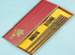 Engraved Unique Chopsticks Gifts Boxes Set High End Chinese Wooden 2 Sets pack 1set2pair 1511884