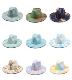 Fedora Women Hats Tie Dye Wide Brim Winter Spring Wool Felt Top Jazz Hat Street Vintage Fascinator Camouflage Caps5954522