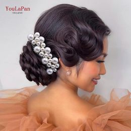 Headpieces YouLaPan Bride Big Pearl Hair Comb Elegant Women White Color Headwear Accessories Party Headdress HP641