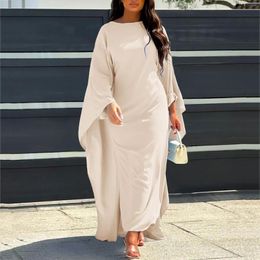 Party Dresses Spring Fashion Dress Robe Abaya Muslim Women Elegant Solid Round Neck Bat Sleeves Loose Maxi