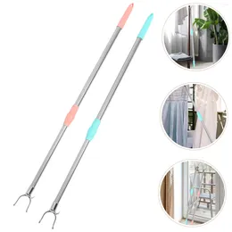 Hangers 2 Pcs Clothes Pole Reaching Telescoping Stick Hooks Balcony Heavy Duty Household Retractable Clothesline Rod Dressing Drying